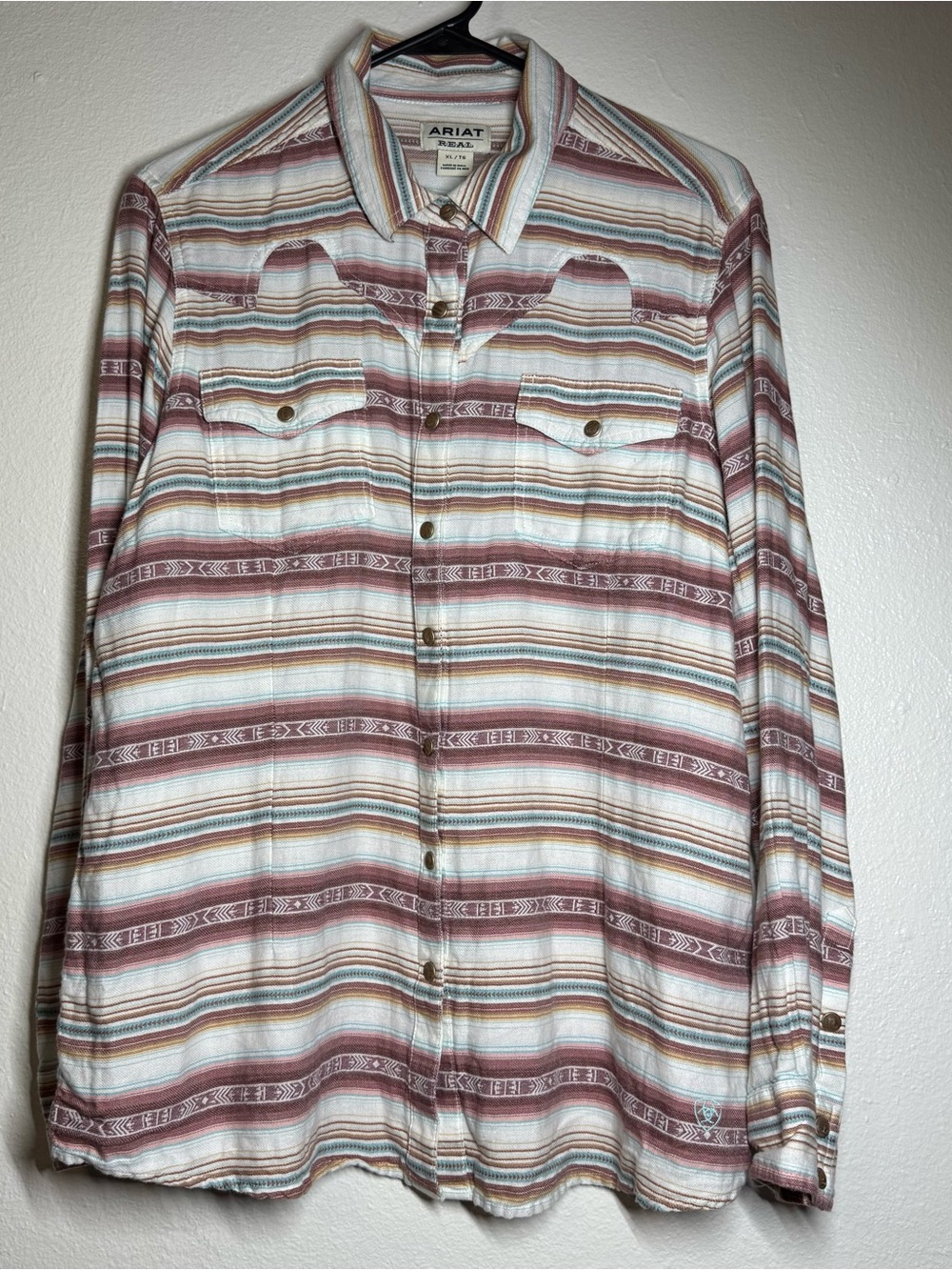 Ariat Striped Western Shirt - Rust, Cream & Teal Accents